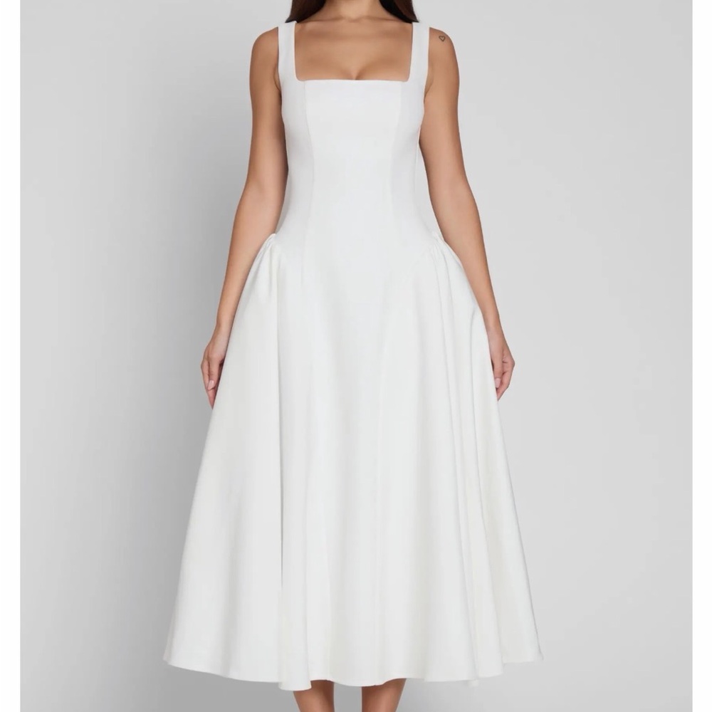 Chloe White Square-Neck Midi Dress
